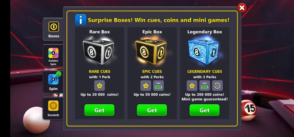 mystery boxes 8 ball pool