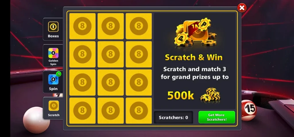 scratch and win coins in 8 ball pool